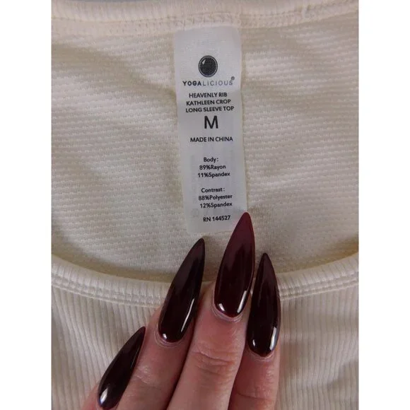 Yogalicious Shirt Womens Medium White Heavenly Rib Long Sleeve Crop Athletic - Picture 3 of 7